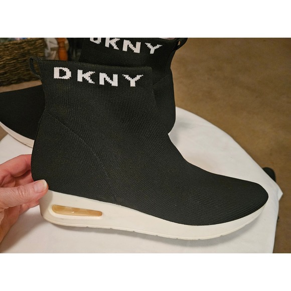 Dkny Shoes - DKNY Maddy Sock‎ Sneaker Booties Womens 11 Black Knit Wedge Logo High Top Shoes